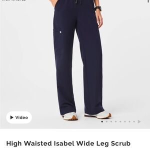 Figs High Waisted Isabel Navy Blue Wide Leg Scrub Pants